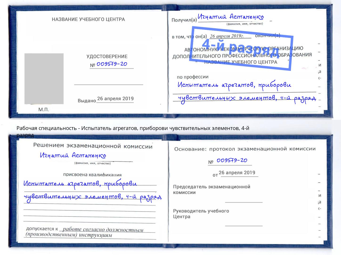 корочка 4-й разряд Испытатель агрегатов, приборови чувствительных элементов Камень-на-Оби