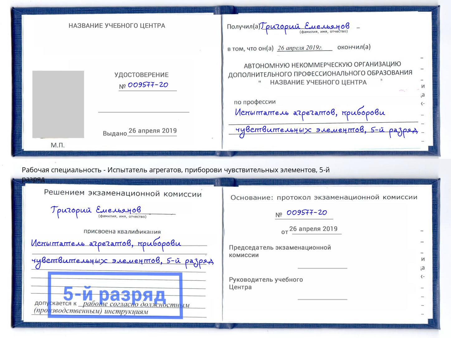 корочка 5-й разряд Испытатель агрегатов, приборови чувствительных элементов Камень-на-Оби