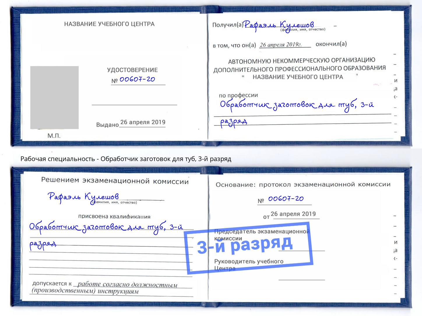 корочка 3-й разряд Обработчик заготовок для туб Камень-на-Оби