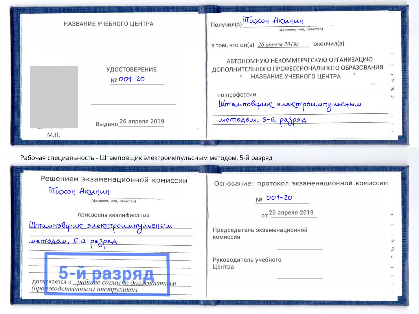 корочка 5-й разряд Штамповщик электроимпульсным методом Камень-на-Оби