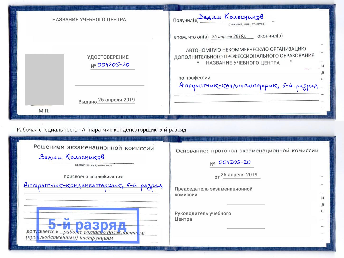 корочка 5-й разряд Аппаратчик-конденсаторщик Камень-на-Оби