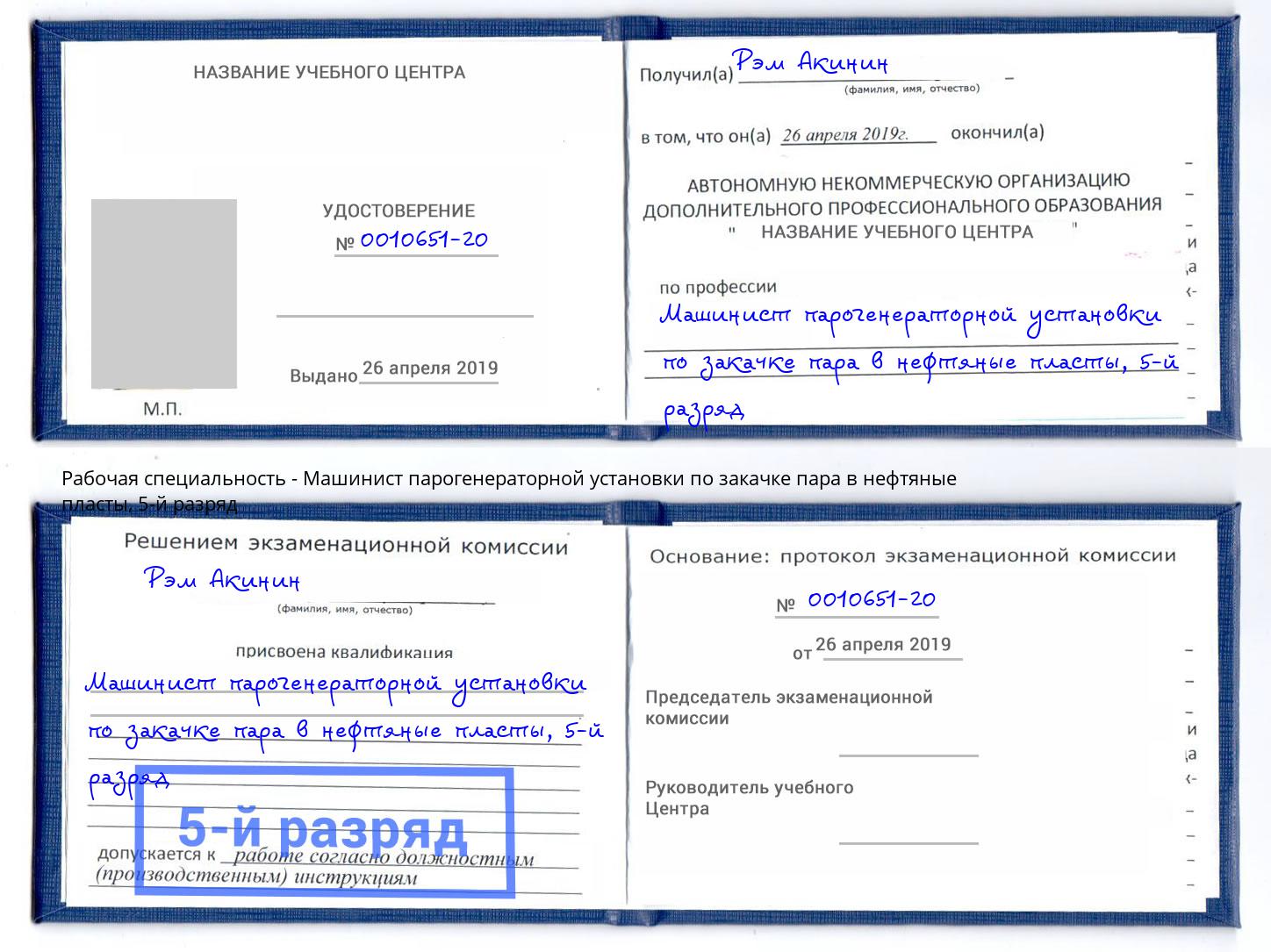 корочка 5-й разряд Машинист парогенераторной установки по закачке пара в нефтяные пласты Камень-на-Оби